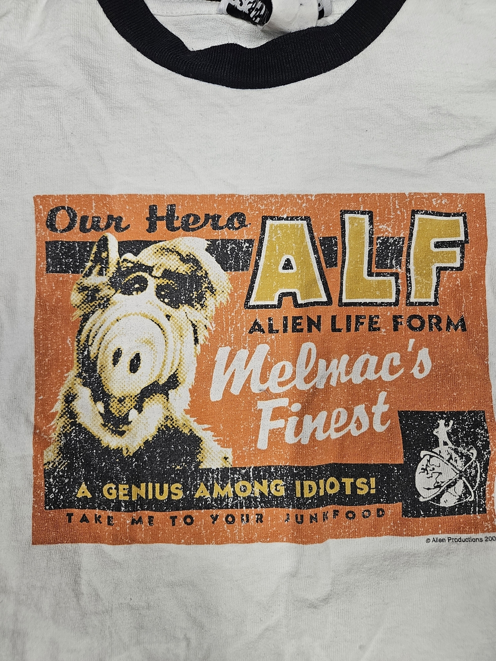 ALF Melmac's Finest White Ringer Tee with Graphic XS Womens Youth 10/12